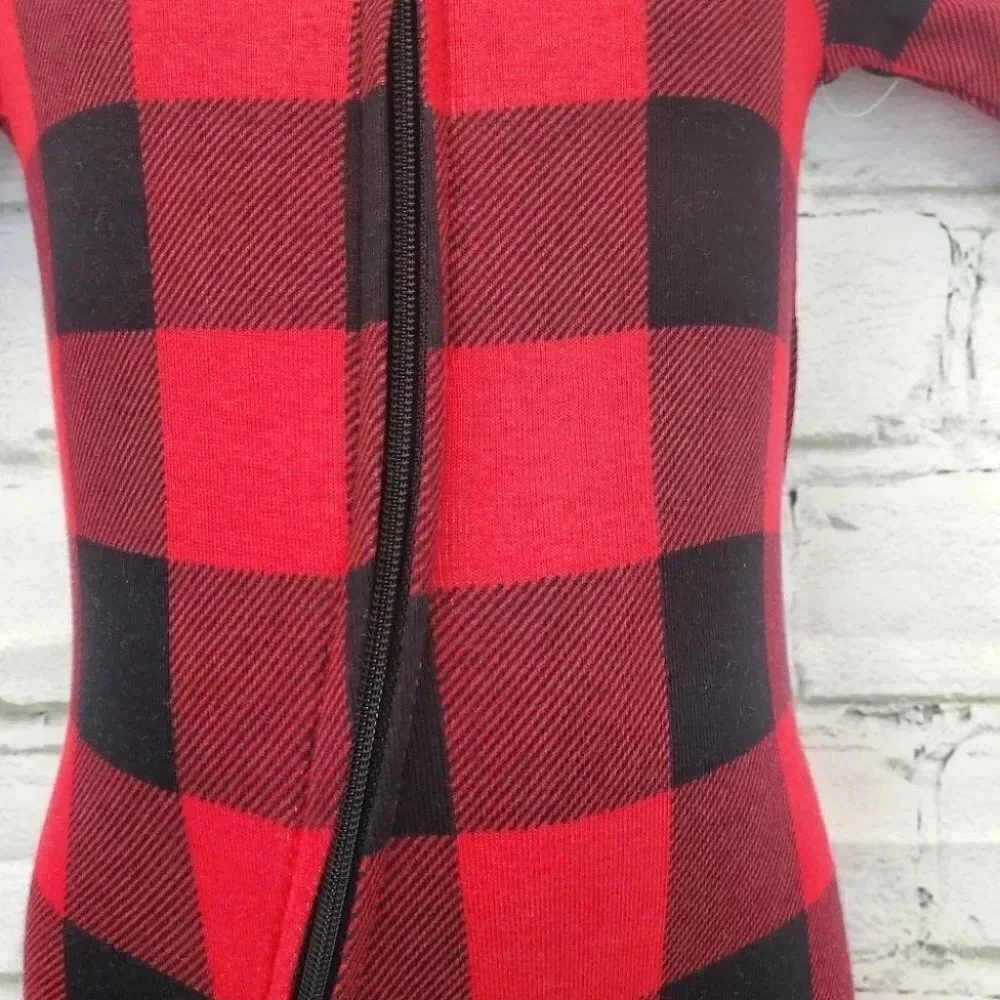 3-6 Month Baby Infant Red Buffalo Plaid Footed Onesie Christmas Holiday Winter